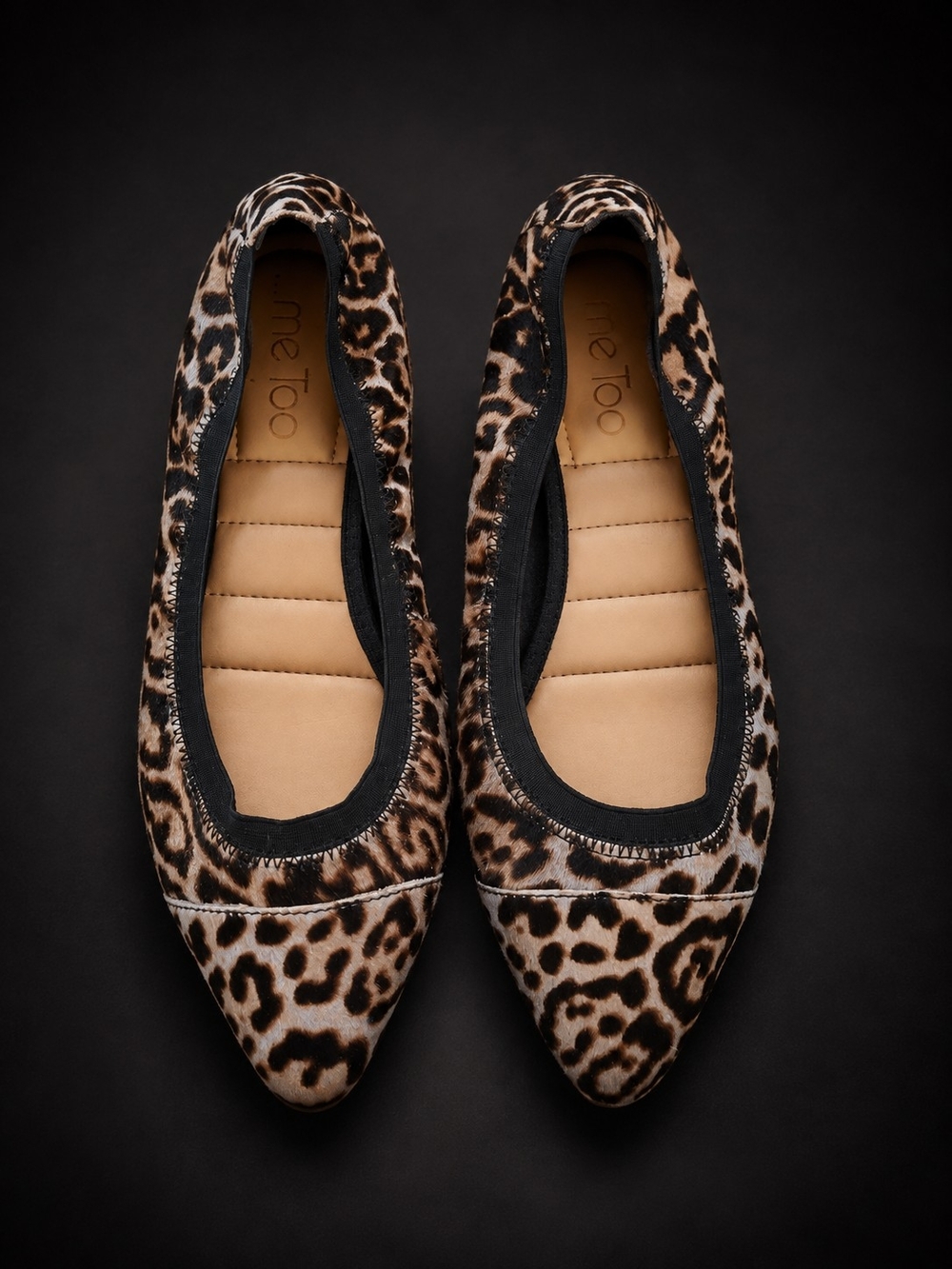 Leopard Print Pointed Toe Ballet Flats - Tan/Black
